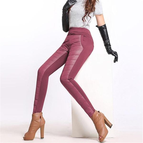 

women's pants & capris woman winter plus size solid mid waterproof pu splice thick pencil lady autumn oversized strench velvet warm tro, Black;white