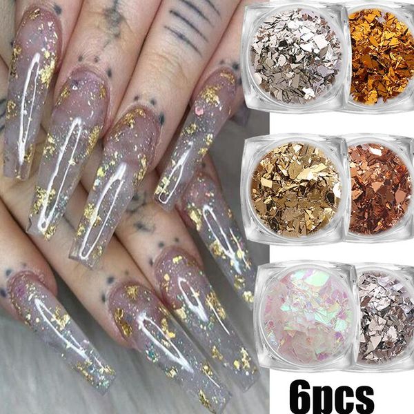 

nail art decorations 6 color gold silver glitter holographic sequins aluminum irregular mylar foil sticker candy cellophane decoration, Silver;gold