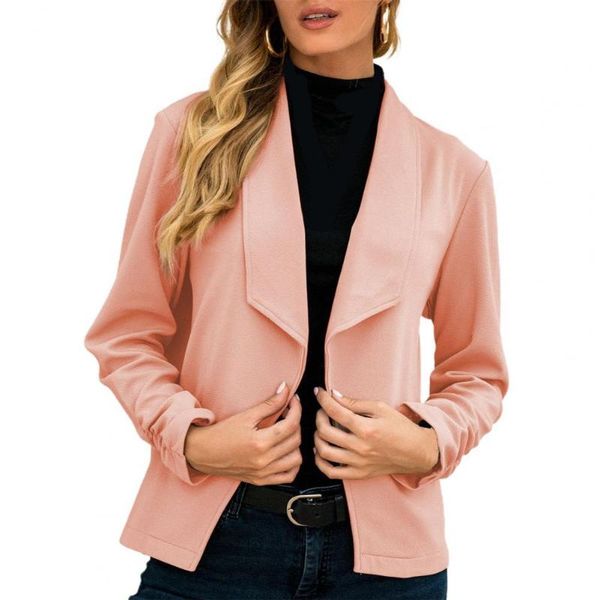 

women's suits & blazers office lady blazer solid color turndown collar shirring cuff autumn winter lapel no button irregular jacket for, White;black