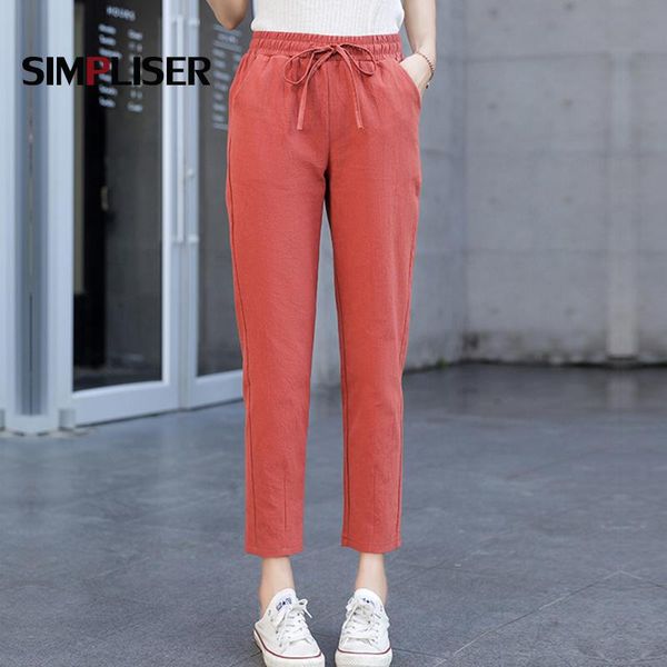 

women's pants & capris ramie casual ankle-length for women summer drawstring harem 9 colors female soft pantalon mujer black pink trous, Black;white