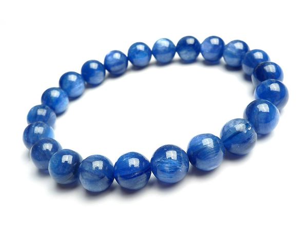 Großhandel 8 mm natürlicher blauer Kyanit-Katzenauge-Kristall, runde Perlenarmbänder für Damen und Herren, Stretch-Charm-Armband, Perlen, Stränge