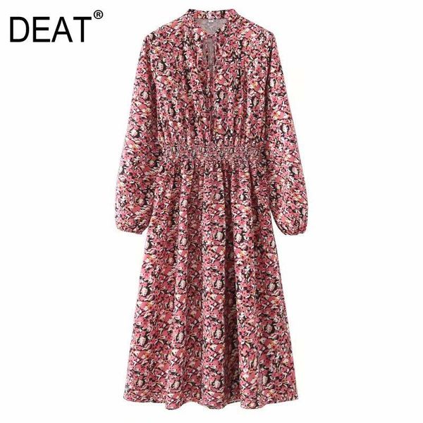 

casual dresses [deat] women dress round neck high waist knee-length long sleeve printing loose fit fashion tide spring autumn 2021 13a926, Black;gray