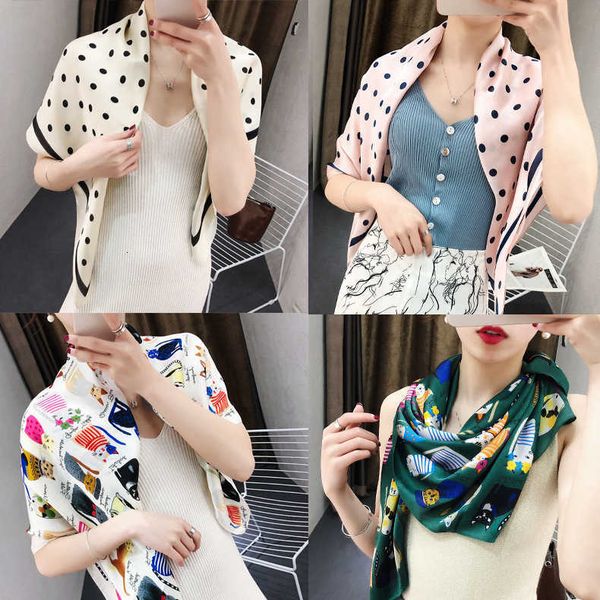 

summer 90 Ã 90cm korean small silk women's versatile generous spring and autumn square scarf thin style, Blue;gray
