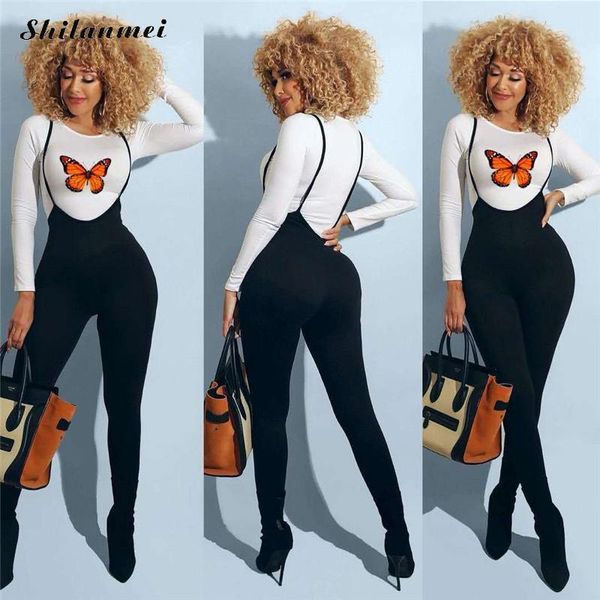 

butterfly print two piece set tracksuit sets lucky label outfits long sleeve suspender bodycon pants fall streetwear women's tracks, Gray