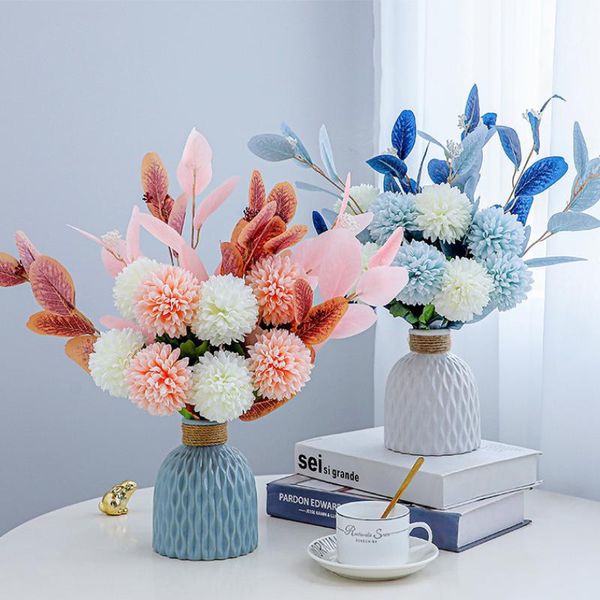 

decorative flowers & wreaths fake bouquet silk artificial nordic blue pink eucalyptus bunch desk decor ball dandelion flower home garden dec