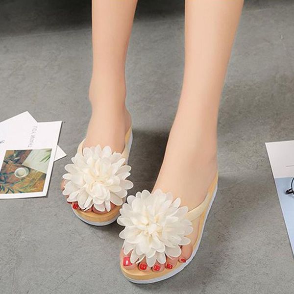 

summer women's sandals fashion anti-slip flower decoration home indoor open toe flat shoes beach slippers for women 2021, Black
