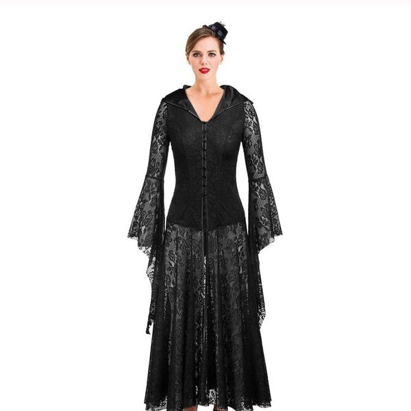 

casual dresses 2021 dress ladie autumn medieval costume gothic retro long vintage sleeve floor length elegant elven vestido, Black;gray