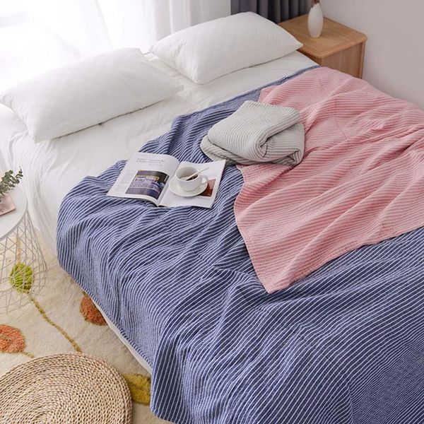 Cobertores de algodão gaze verão verificado blanket suave cama simples sofá listra colchas à colcha ao ar livre crianças acampamento colcha