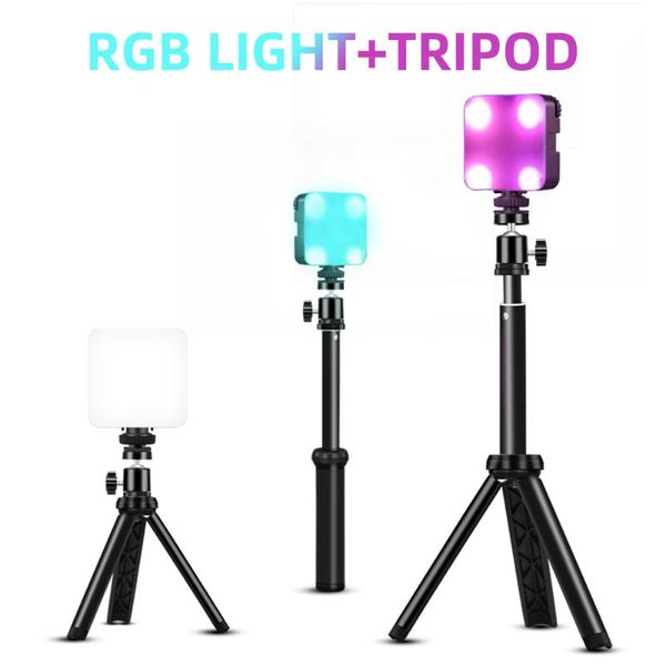 

mini rgb led video light with tripod 2700k-6500k on camera fill pography lighting for tiktok vlog lamp flash heads