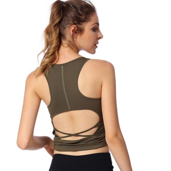 

yoga outfits backless summer sports vest women slim shirts gym running tank with chest pad sleeveless t-shirt fitness clothing, White;red