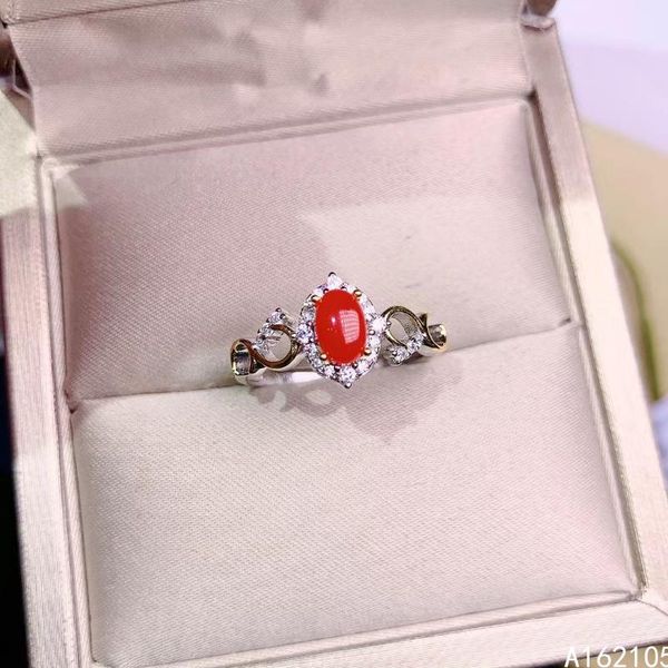 

cluster rings 925 pure silver chinese style natural akase red coral women's fashion classic plant pattern adjustable gem ring fine jewe, Golden;silver