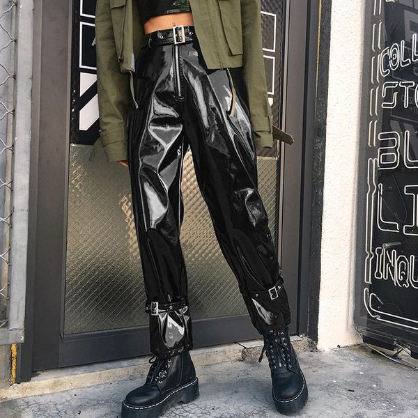 

women's pants & capris fashion brand pu leather and flannel warm strait trousers fz19004, Black;white