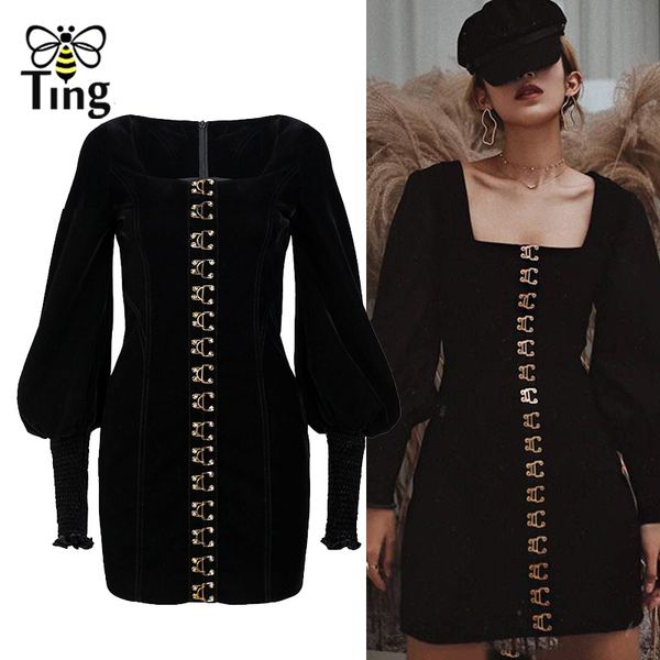 

designer style fashion square neckline black velvet mini dress bodycon sheath short party dresses casual vestidos 210513, Black;gray