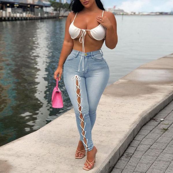 

women's jeans slim pants hole button high waist trousers denim y2k 90s aesthetic streetwear boyfriend for women, Blue