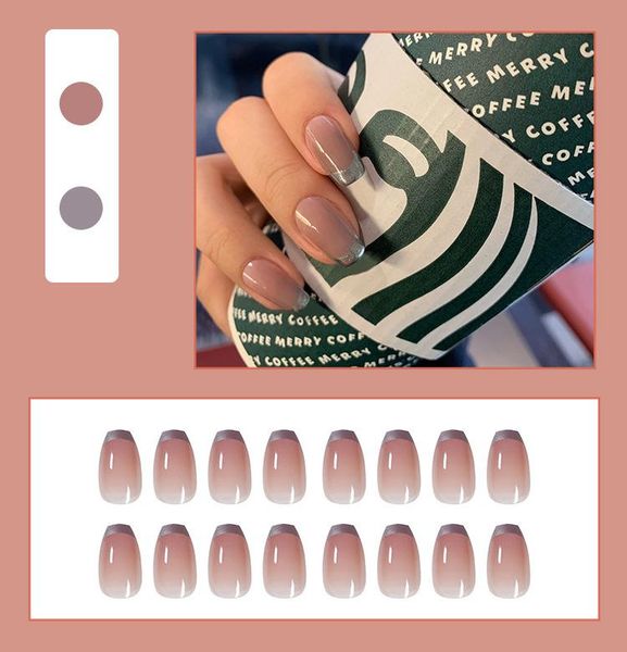 

nail art kits milk tea gradient silver french wear disassembly finished beauty fake patch polyge kit gel polish set