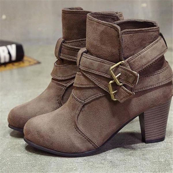 

boots size35-42 buckle brown suede women black high heel ankle fashion party shoes christmas for