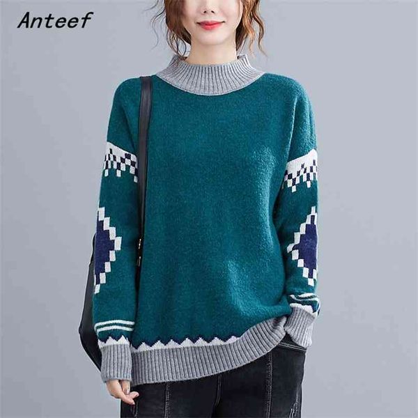 

cotton knitted plus size oversized vintage pull causal loose autumn winter pullover sweater for women sweaters clothes 210517, White;black