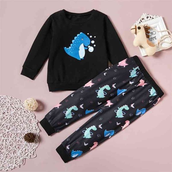 

2-piece baby / toddler dinosaur print pullover and pants set for kids boy clothing sets 210528, White