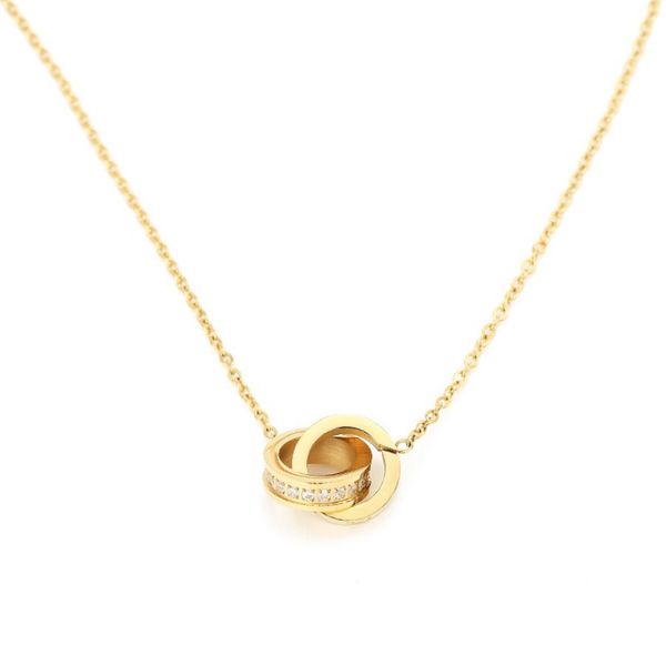 Hochwertige 3-Farben-Edelstahl-Gold-Halskette Ices Out-Anhänger im klassischen Stil Designer-Halsketten Logo-gedruckter Modeschmuck Großhandel
