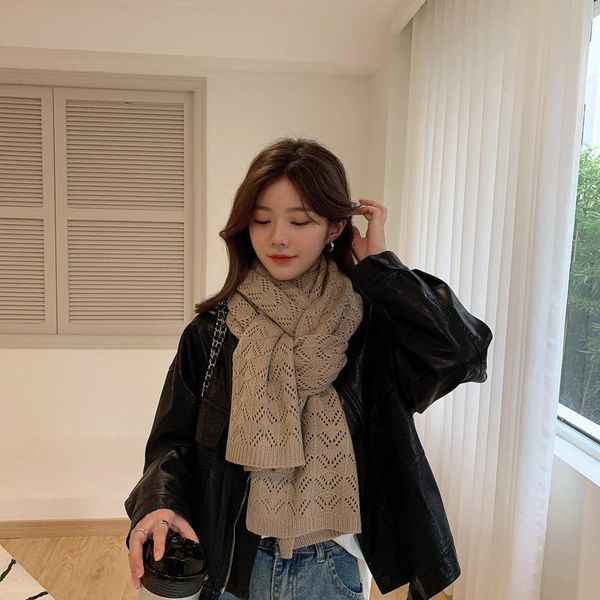

scarves autumn and winter cashmere scarf knitted hollow solid color thickening warm cape dual use south korean fashion, Blue;gray