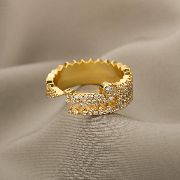 

wedding rings cubic zirconia crocodile pattern for women animal charm metal jewelry aesthetic geometric opening ring luxury jewerly gift, Slivery;golden