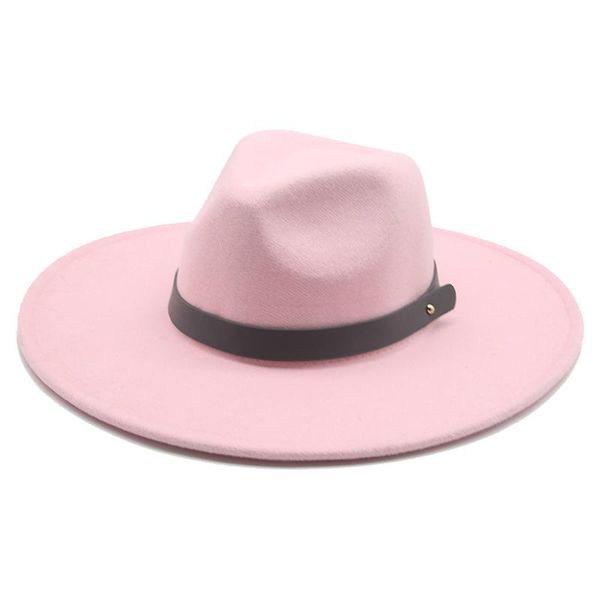 

wide brim hats fedora big 9.5cm luxury solid white black belt band women panamas classic simple men caps felted winter hat, Blue;gray