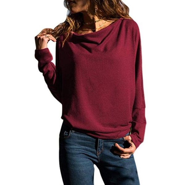 

women's t-shirt autumn winter pullover loose elegant ladies round neck drape solid casual soft women batwing sleeve fashion, White