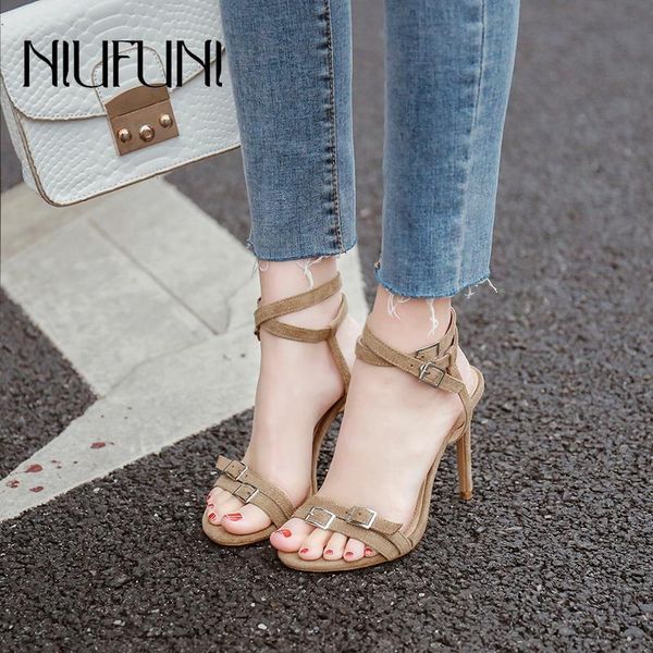 

fashion stiletto roman shoes 2021 women's sandals arrival belt buckle high heels casual suede summer footwear, Black