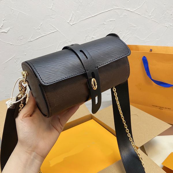 

pencil case cylinder bag chain crossbody handbag classic water wave pattern with old flowers wide shoulder starp