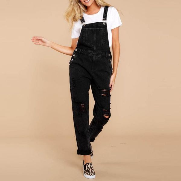 

women's pants & capris women high waist jeans casual denim bib hole overalls boyfriend for straps plus size trousers rompers, Black;white