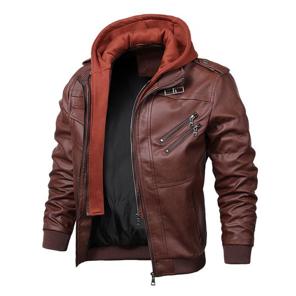 

fashion leather autumn and winter 2021 men's pu plain jacket large trend, Black
