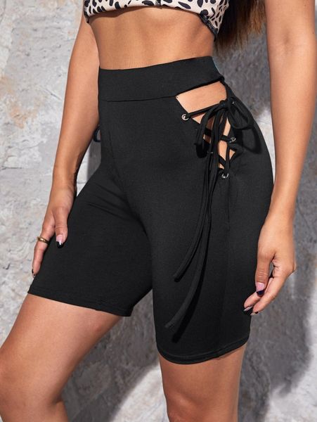 

lace up side biker shorts s5yi#, Black