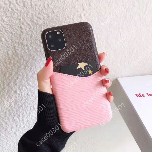 Fashion designer phone cases for iPhone 13 12 pro max 12pro 11 11pro 11promax XR XS 7 8 Plus black leather protection shell with card pocket cellphone cover case