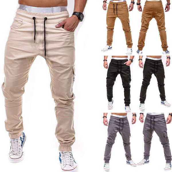 

men's solid side pocket with zipper tether belt leggings casual men's pants, Blue