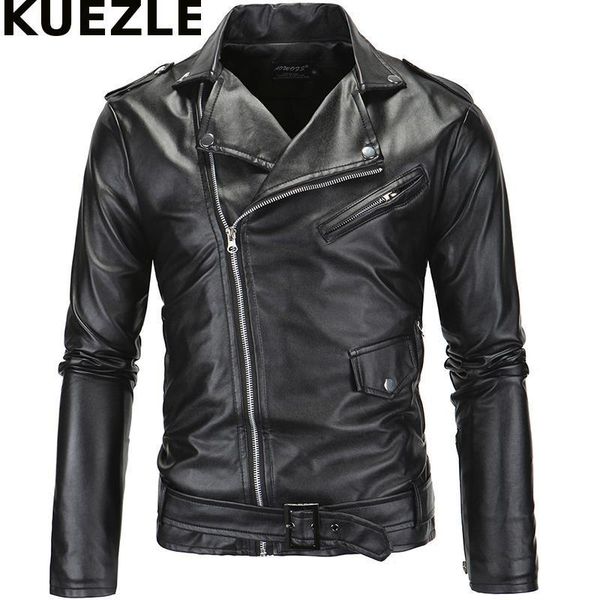 Herren Pelz Faux Casaco Männer Lederjacke Stehkragen abgeschnitten diagonal Reißverschluss Punk-Stil lässig schlanke Jacken Mantel Größe M-4XL