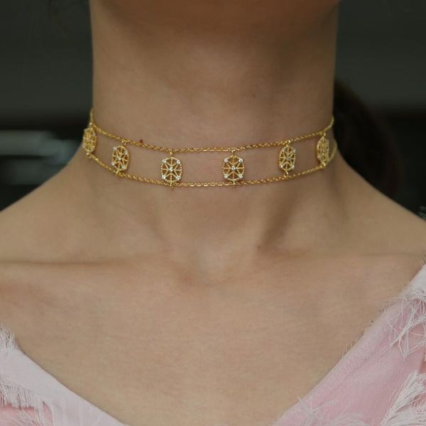 

chokers boho jewelry multi layer beads choker necklaces for women gold fashion pendant double chain necklace gifts, Golden;silver