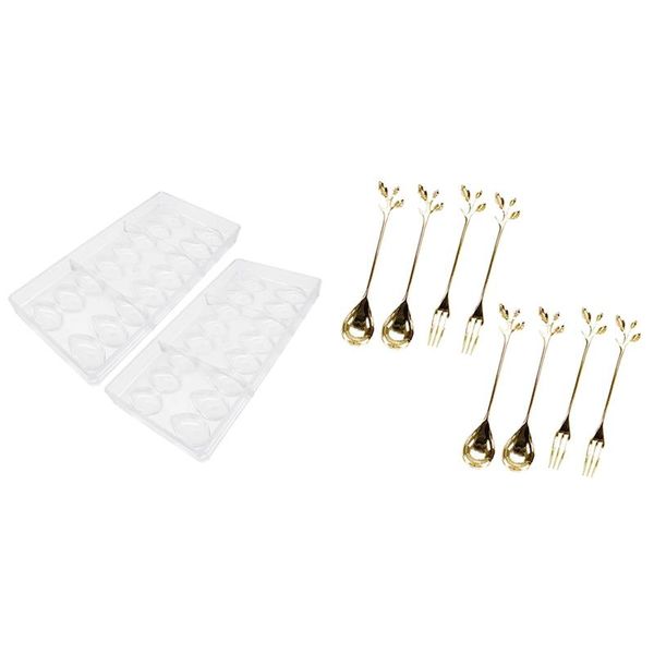 

pack polycarbonate chocolate mold mould & 1set tableware gold leaf coffee spoon fork,(4 spoons 4 forks) dinnerware sets
