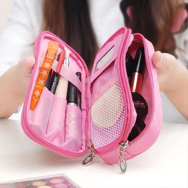 

mini ladies cosmetic nylon waterproof bags storage wash carry on makeup trumpet multi purpose rhombic pencil case