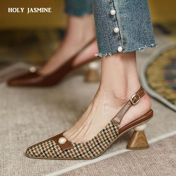 

women slingbacks shoes strange style high heels thick heel cow leather mixed colors pumps ladies pointed toe dress, Black