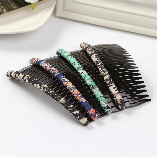 

handmade jewelry winding chiffon leopard weave fabric hair comb with teeth floral card cards inserts clips ponytail bun accessories, Slivery;white