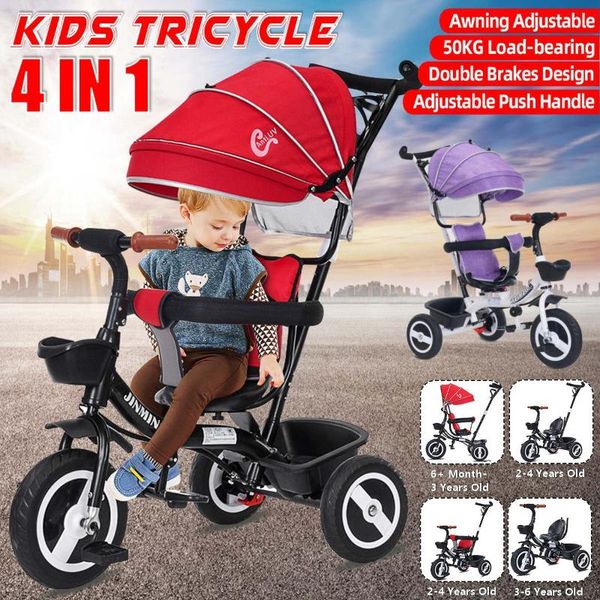

gift sets 4 in 1 infant tricycle folding rotating seat baby stroller 3 wheel bicycle kids bikes three trolley 6m-6y