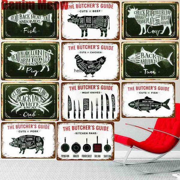 

butchers guide vintage metal signs kitchen decorative plates plaque cut beef horse chicken pork poster duck wall stickers n265