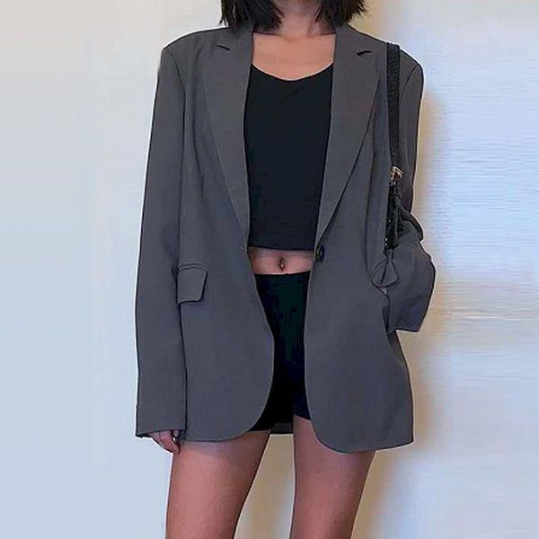

women's suits & blazers foufurieux fashion black blazer women 2021 plus size single button oversized casual jacket clothing for, White;black