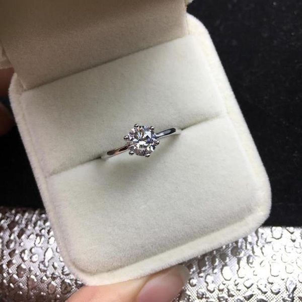 

wedding rings 6 claw silver color ring crystal zircon for women engagement gift jewelry lady adjustable, Slivery;golden