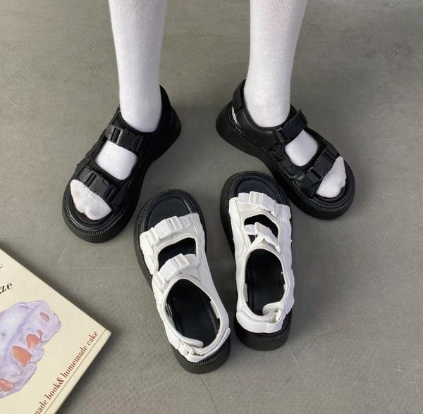 

sandals women platform white black flat heel solid color buckle gladiator 2021 outdoor beach chunky woman shoes