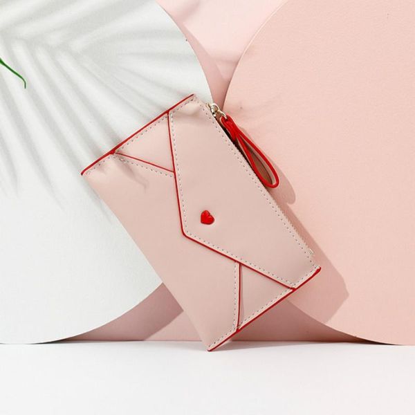 

wallets mini envelope thin card holder short wallet multi-function coin bag lady zipper purse, Red;black