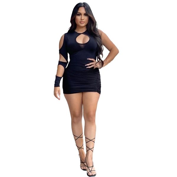 

women dresses summer all black side hollow out trendy chic holiday party long sleeve elegant casual dress bodycon 210525, Black;gray