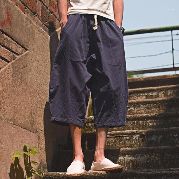 

sinicism men brand clothing summer elastic waistline cotton linen sweatpants/male leisure haroun pants 4xl men's, Black