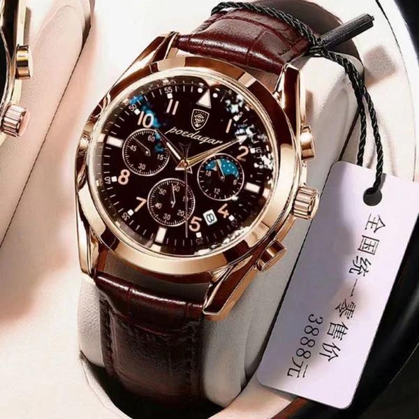 

wristwatches poedagar men watch leather waterproof luminous sport automatic date quartz wristwatch relogio masculino, Slivery;brown