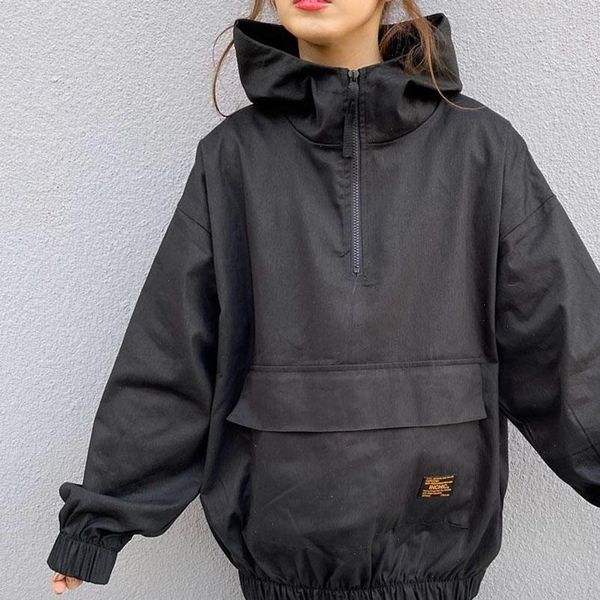 

women womens hoodie solid cool autumn spring office ladies loose pullover hooded coat japanese korean causal outwear black